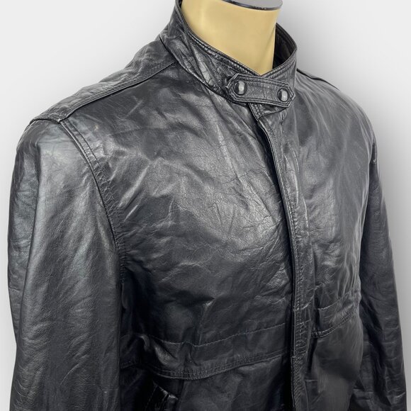 Sears black leather Thinsulate-lined moto / bomber jacket size 42 - Picture 5 of 15